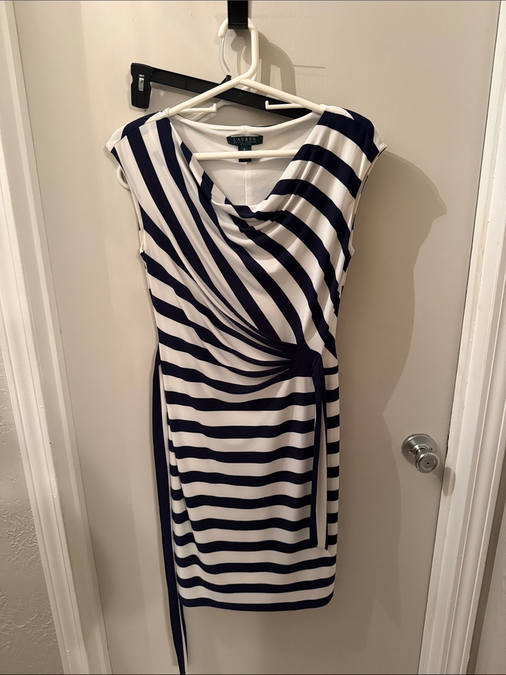 Lauren Ralph Lauren Navy and White Striped Midi Sheath Dress